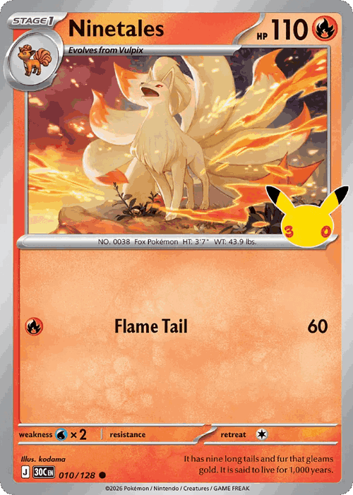 Ninetales #10 from 30th Celebration - Common - Illustrated by kodama