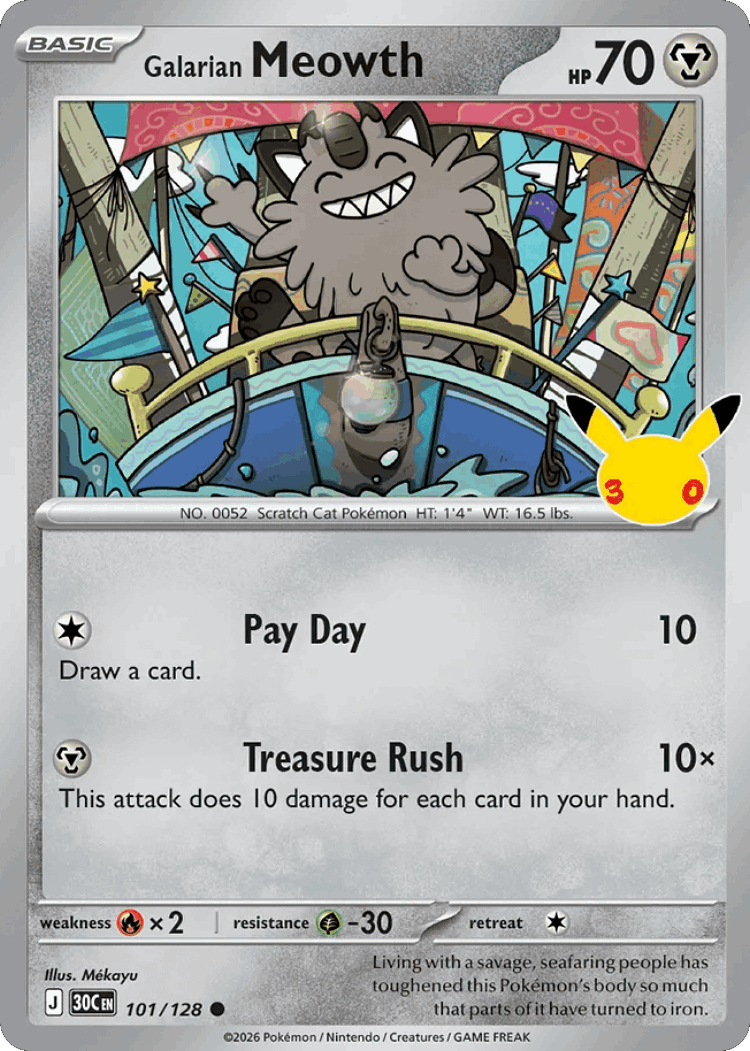 Galarian Meowth #101 from 30th Celebration - Common - Illustrated by Mékayu