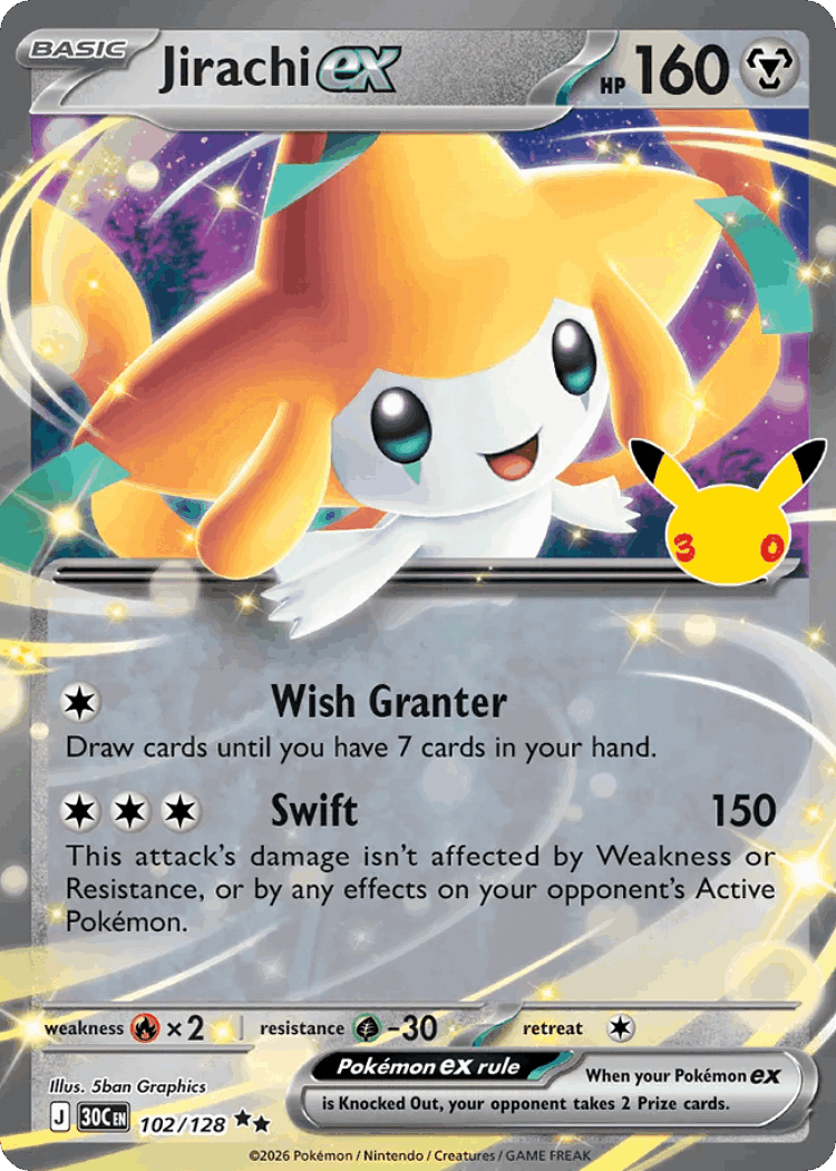 Jirachi ex #102 from 30th Celebration - Double Rare - Illustrated by 5ban Graphics