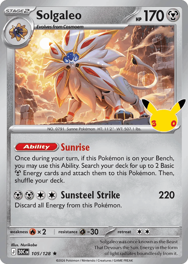Solgaleo #105 from 30th Celebration - Rare - Illustrated by Nurikabe