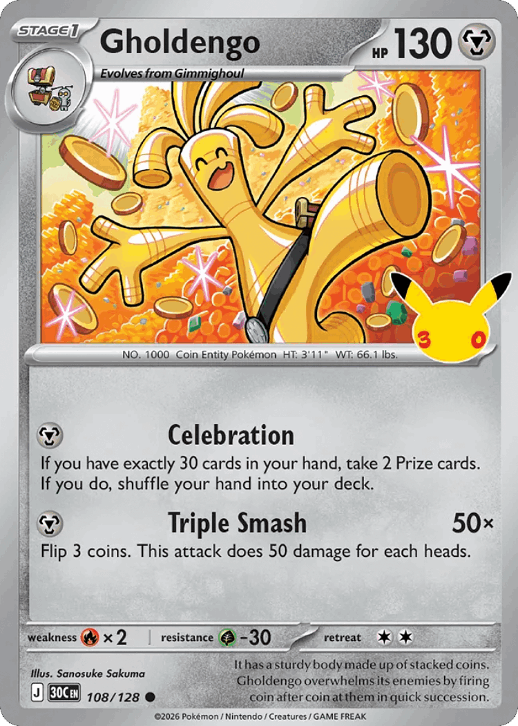 Gholdengo #108 from 30th Celebration - Common - Illustrated by Sanosuke Sakuma