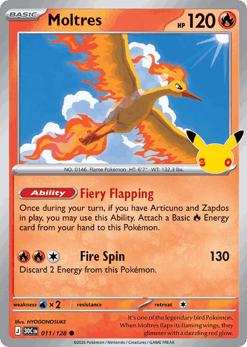 Moltres #11 from 30th Celebration - Common - Illustrated by HYOGONOSUKE