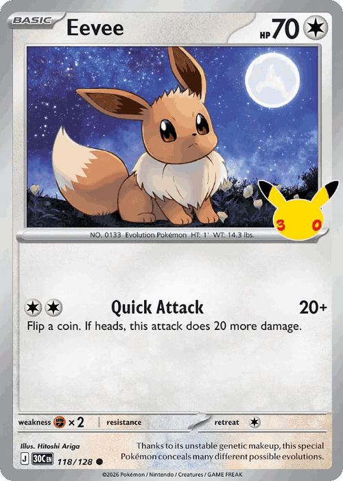 Eevee #118 from 30th Celebration - Common - Illustrated by Hitoshi Ariga