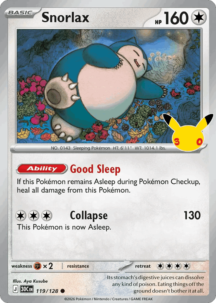 Snorlax #119 from 30th Celebration - Common - Illustrated by Aya Kusube