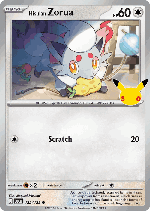 Hisuian Zorua #122 from 30th Celebration - Common - Illustrated by Megumi Mizutani