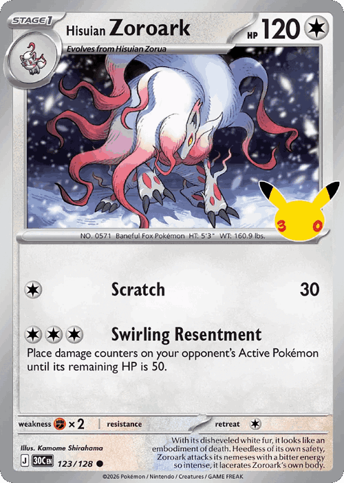 Hisuian Zoroark #123 from 30th Celebration - Common - Illustrated by Kamome Shirahama