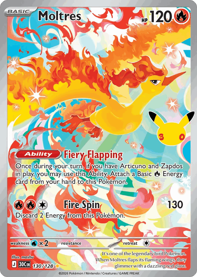 Moltres #130 from 30th Celebration - Illustration Rare - Illustrated by mashu