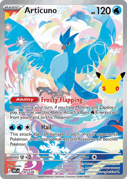 Articuno #132 from 30th Celebration - Illustration Rare - Illustrated by mashu