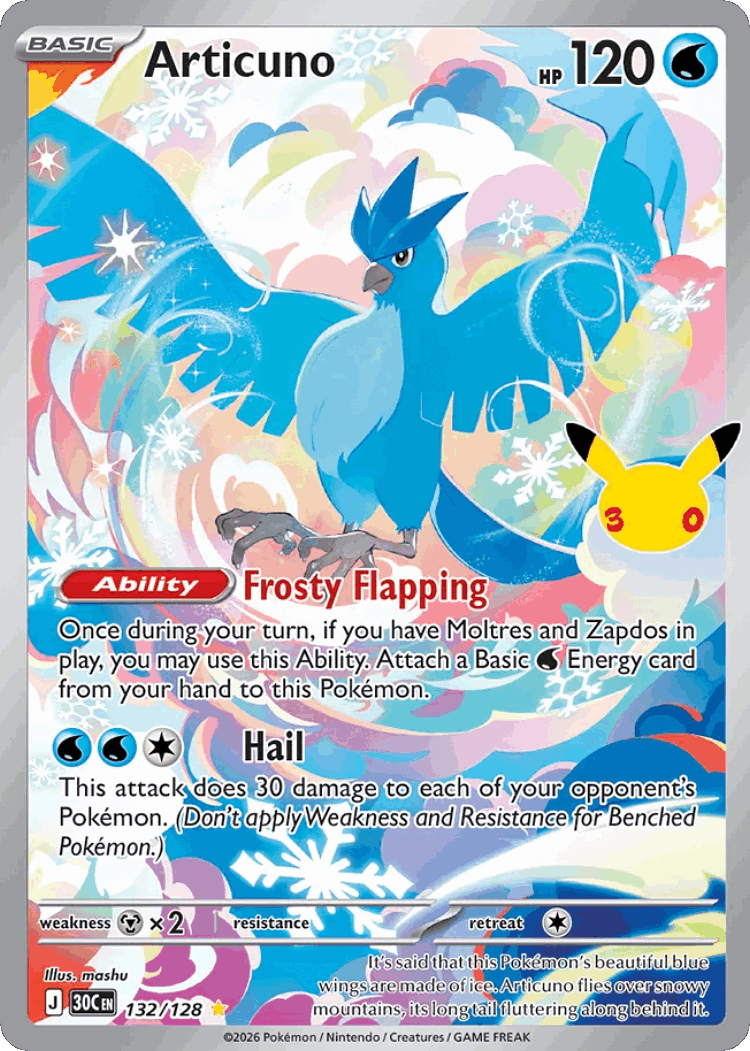 Articuno #132 from 30th Celebration - Illustration Rare - Illustrated by mashu