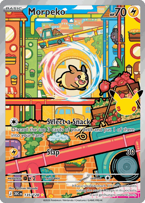 Morpeko #135 from 30th Celebration - Illustration Rare - Illustrated by Yoshimi Miyoshi