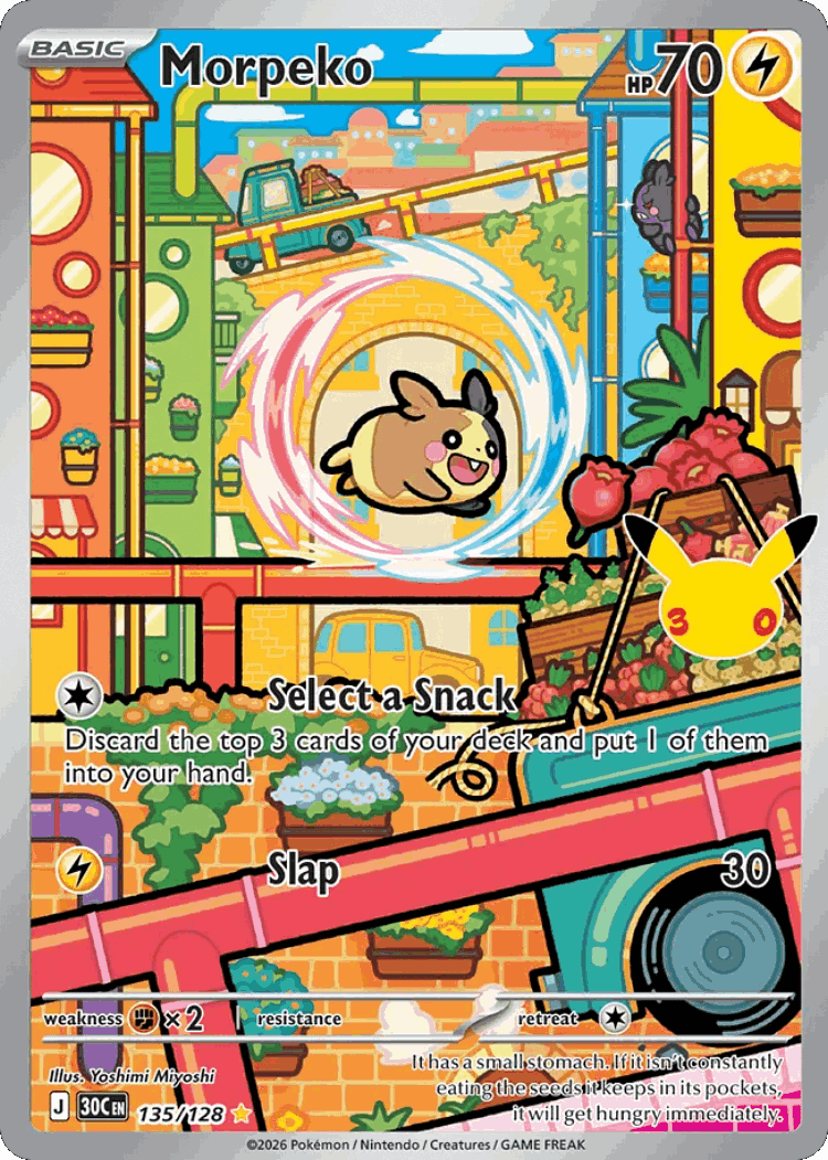 Morpeko #135 from 30th Celebration - Illustration Rare - Illustrated by Yoshimi Miyoshi
