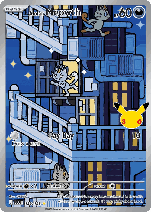 Alolan Meowth #139 from 30th Celebration - Illustration Rare - Illustrated by OKUBO