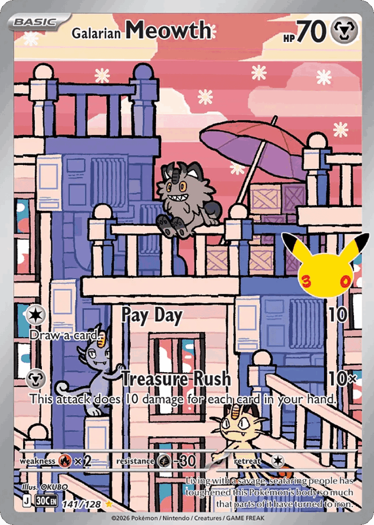 Galarian Meowth #141 from 30th Celebration - Illustration Rare - Illustrated by OKUBO