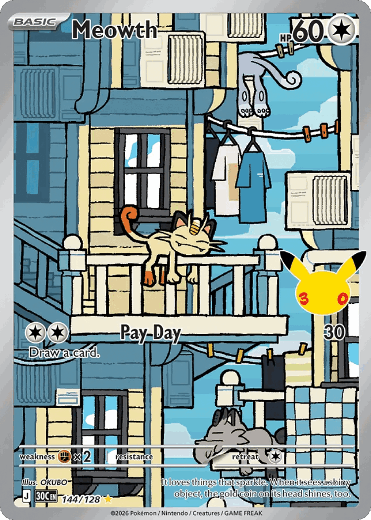 Meowth #144 from 30th Celebration - Illustration Rare - Illustrated by OKUBO