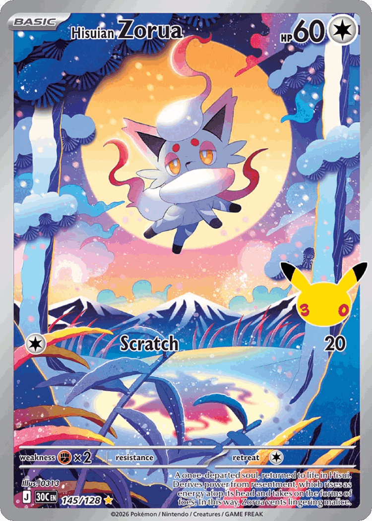 Hisuian Zorua #145 from 30th Celebration - Illustration Rare - Illustrated by 0313