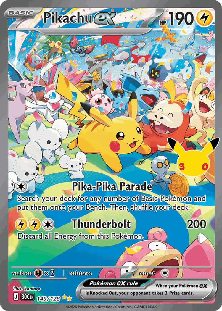 Pikachu ex #149 from 30th Celebration - Special Illustration Rare - Illustrated by kantaro