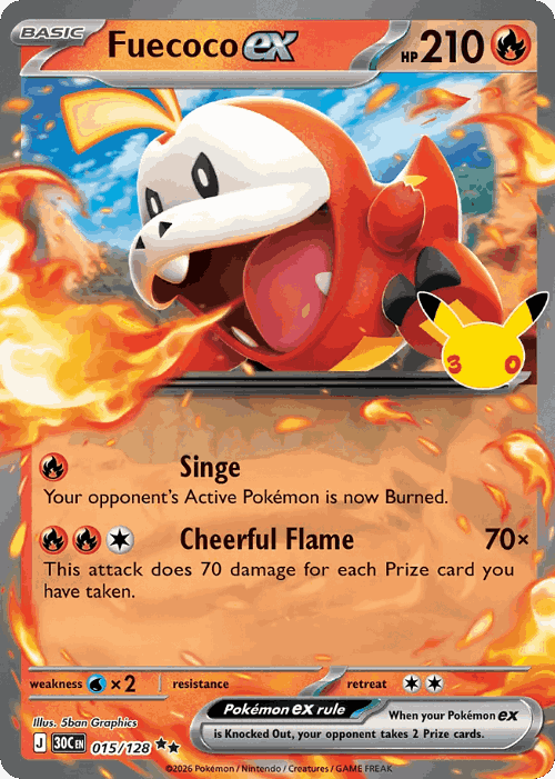 Fuecoco ex #15 from 30th Celebration - Double Rare - Illustrated by 5ban Graphics