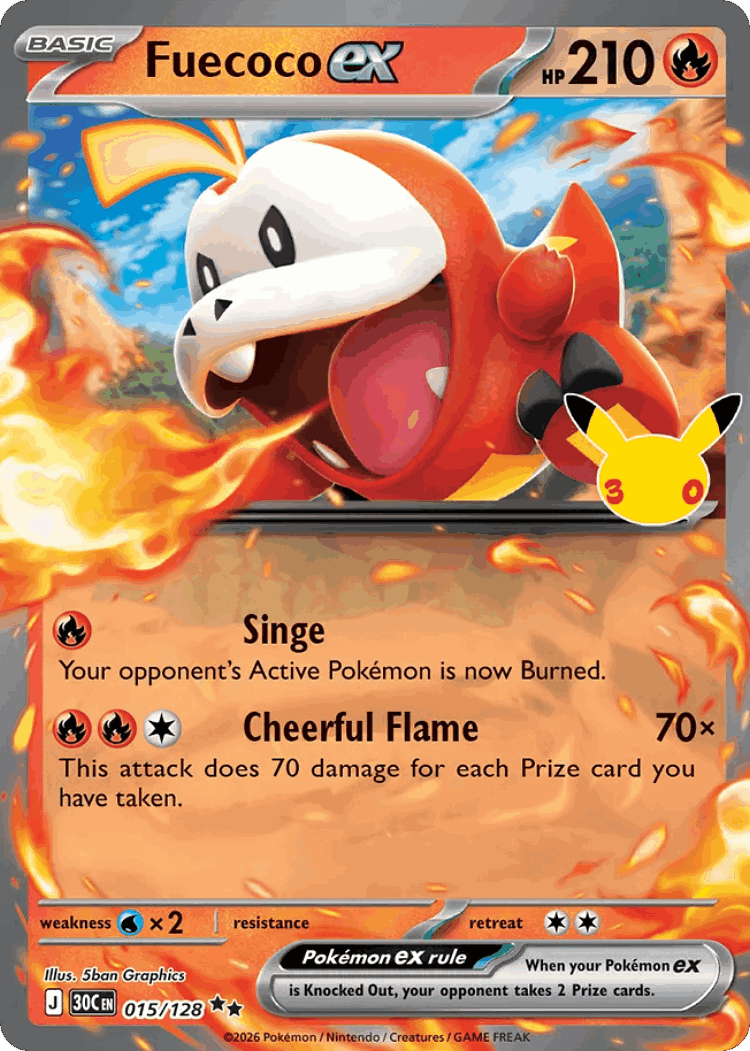 Fuecoco ex #15 from 30th Celebration - Double Rare - Illustrated by 5ban Graphics