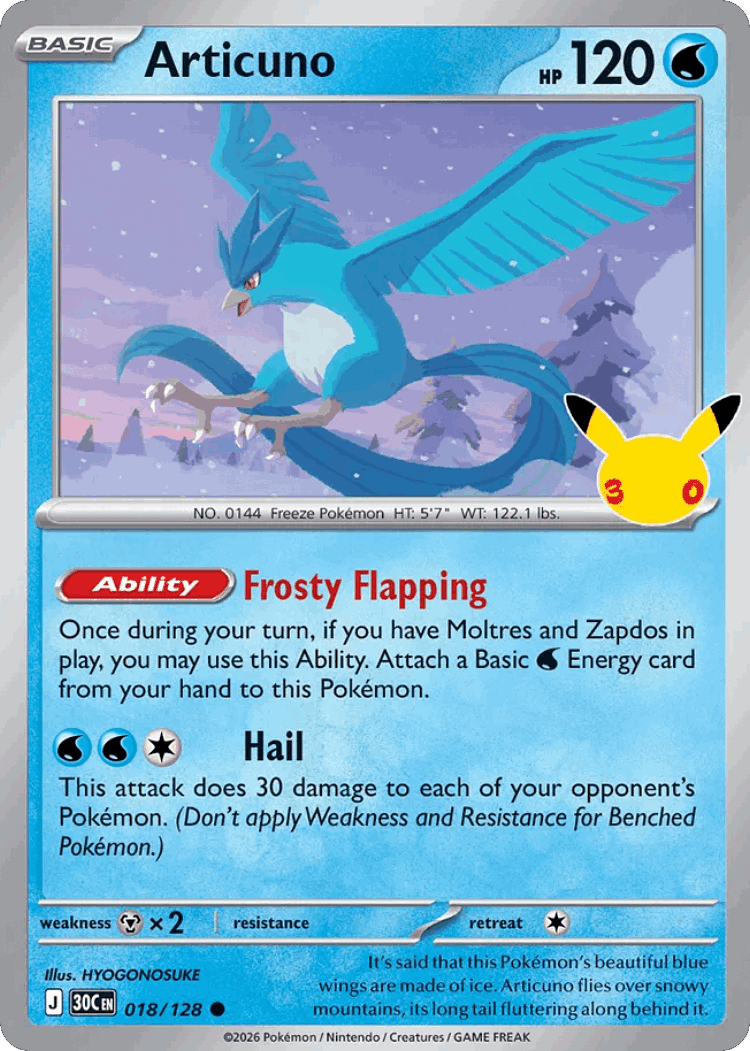Articuno #18 from 30th Celebration - Common - Illustrated by HYOGONOSUKE