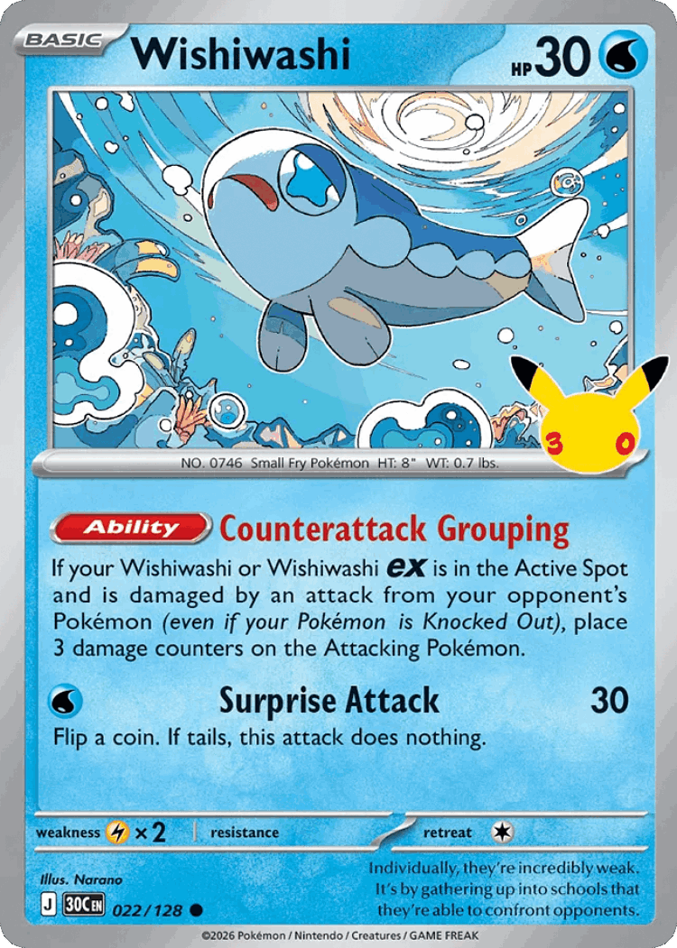 Wishiwashi #22 from 30th Celebration - Common - Illustrated by Narano