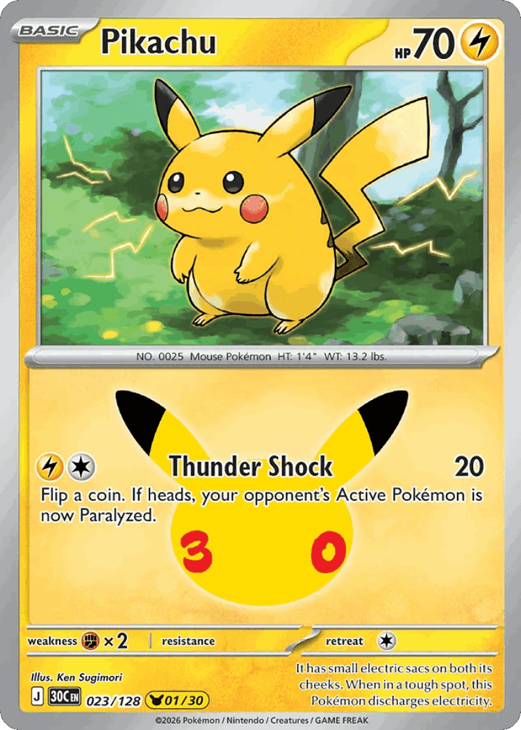 Pikachu #23 from 30th Celebration - Pikachu Rare - Illustrated by Ken Sugimori