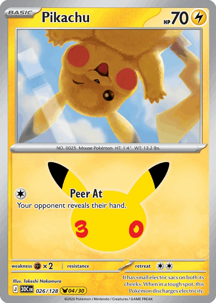 Pikachu #26 from 30th Celebration - Pikachu Rare - Illustrated by Takeshi Nakamura