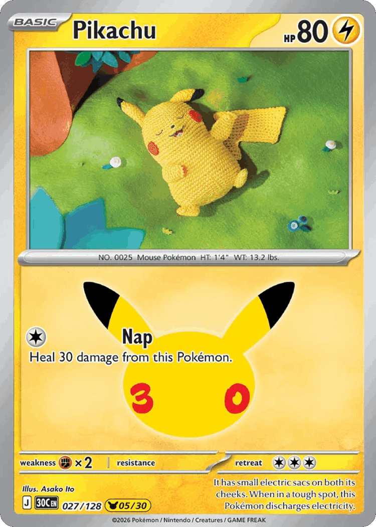 Pikachu #27 from 30th Celebration - Pikachu Rare - Illustrated by Asako Ito