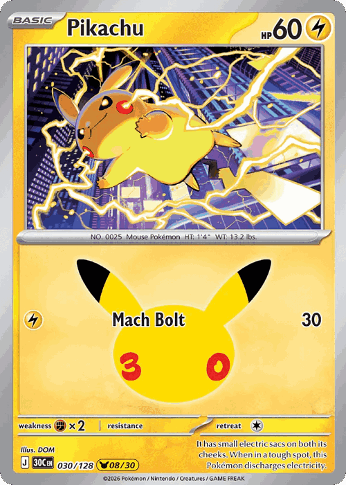 Pikachu #30 from 30th Celebration - Pikachu Rare - Illustrated by DOM