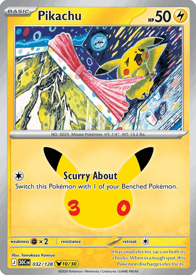 Pikachu #32 from 30th Celebration - Pikachu Rare - Illustrated by Tomokazu Komiya