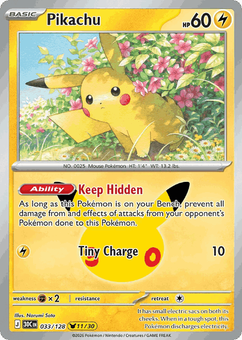 Pikachu #33 from 30th Celebration - Pikachu Rare - Illustrated by Narumi Sato