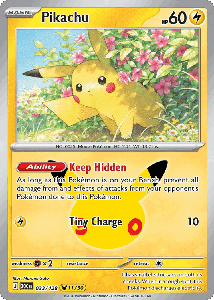 Pikachu #33 from 30th Celebration - Pikachu Rare - Illustrated by Narumi Sato