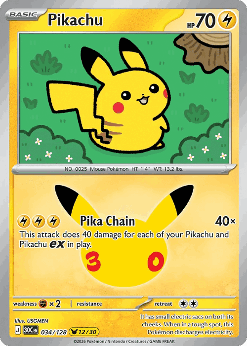 Pikachu #34 from 30th Celebration - Pikachu Rare - Illustrated by USGMEN