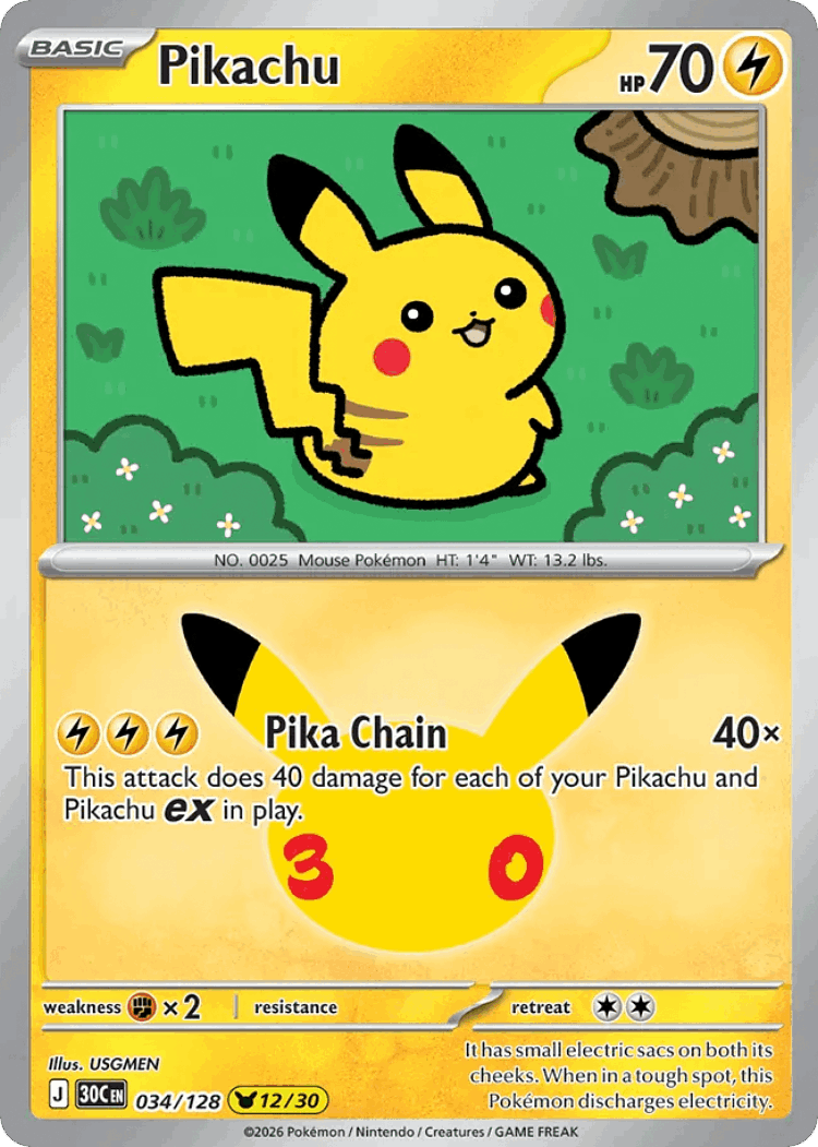 Pikachu #34 from 30th Celebration - Pikachu Rare - Illustrated by USGMEN