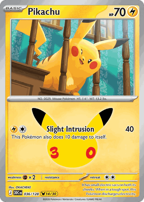 Pikachu #36 from 30th Celebration - Pikachu Rare - Illustrated by OKACHEKE