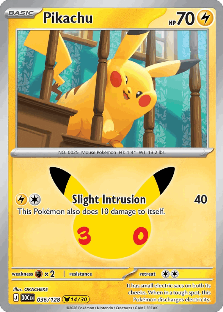 Pikachu #36 from 30th Celebration - Pikachu Rare - Illustrated by OKACHEKE