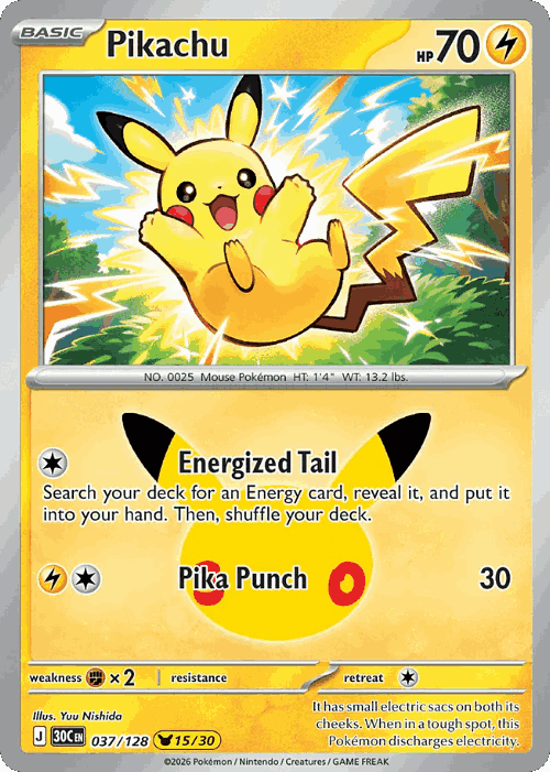 Pikachu #37 from 30th Celebration - Pikachu Rare - Illustrated by Yuu Nishida