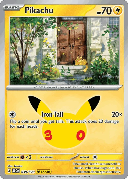 Pikachu #39 from 30th Celebration - Pikachu Rare - Illustrated by Teeziro