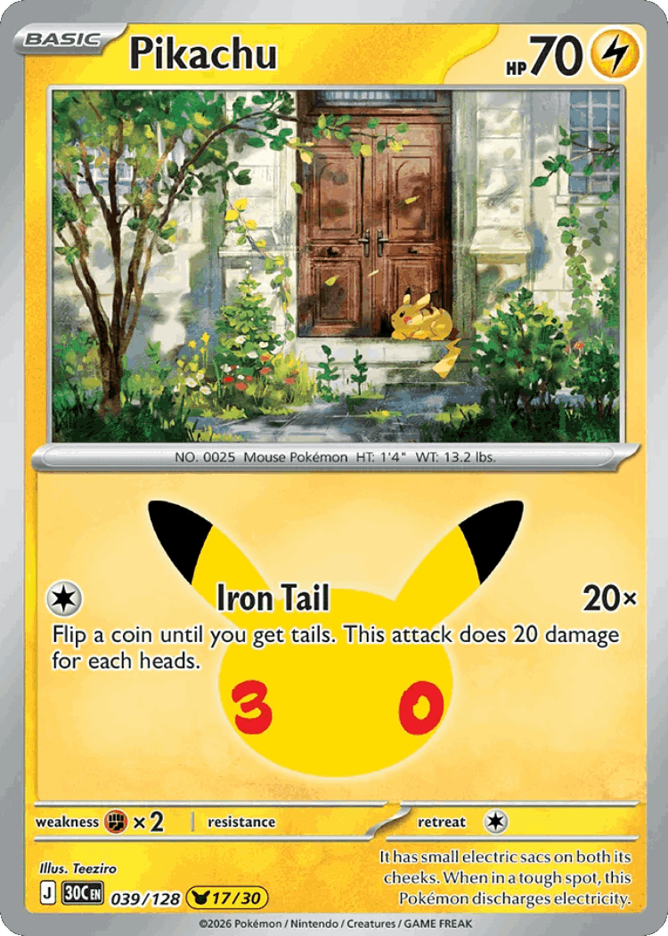 Pikachu #39 from 30th Celebration - Pikachu Rare - Illustrated by Teeziro