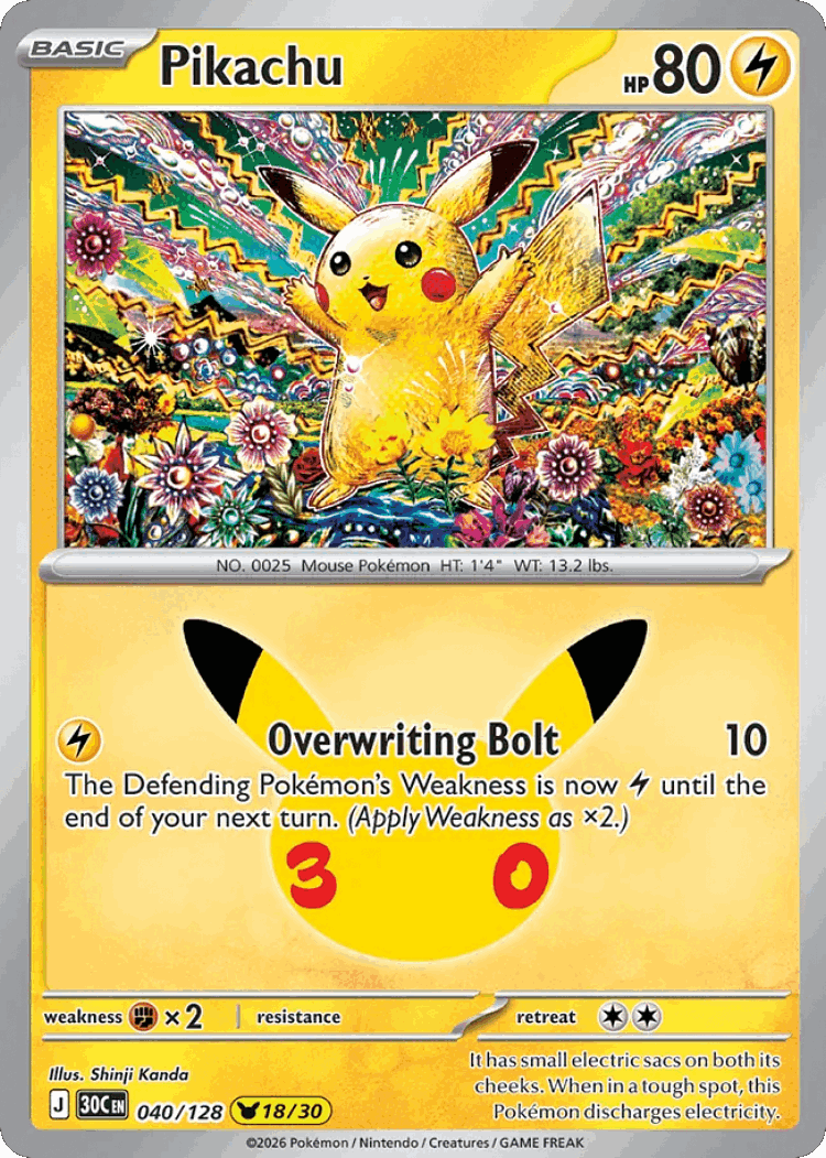 Pikachu #40 from 30th Celebration - Pikachu Rare - Illustrated by Shinji Kanda