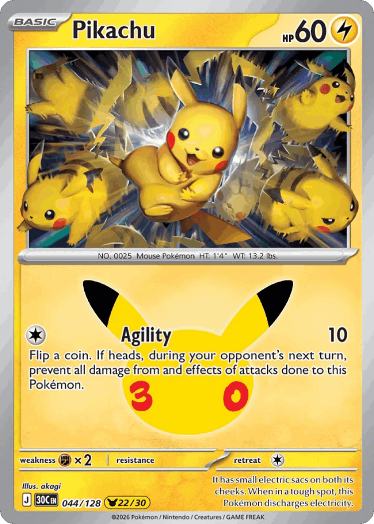 Pikachu #44 from 30th Celebration - Pikachu Rare - Illustrated by akagi