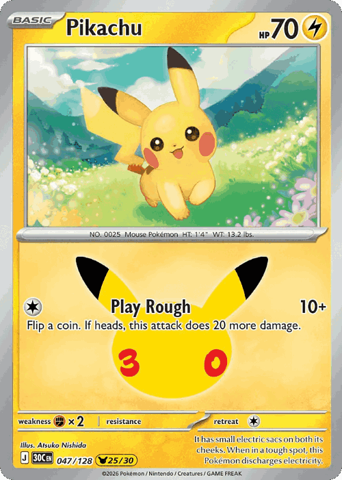 Pikachu #47 from 30th Celebration - Pikachu Rare - Illustrated by Atsuko Nishida