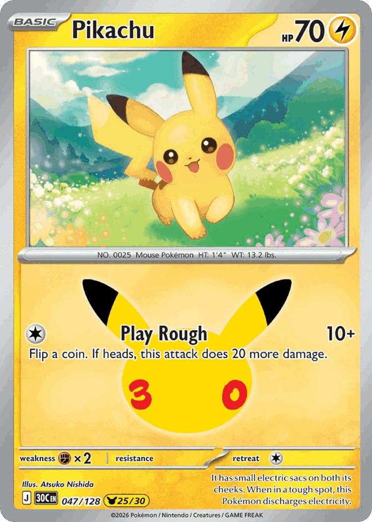 Pikachu #47 from 30th Celebration - Pikachu Rare - Illustrated by Atsuko Nishida