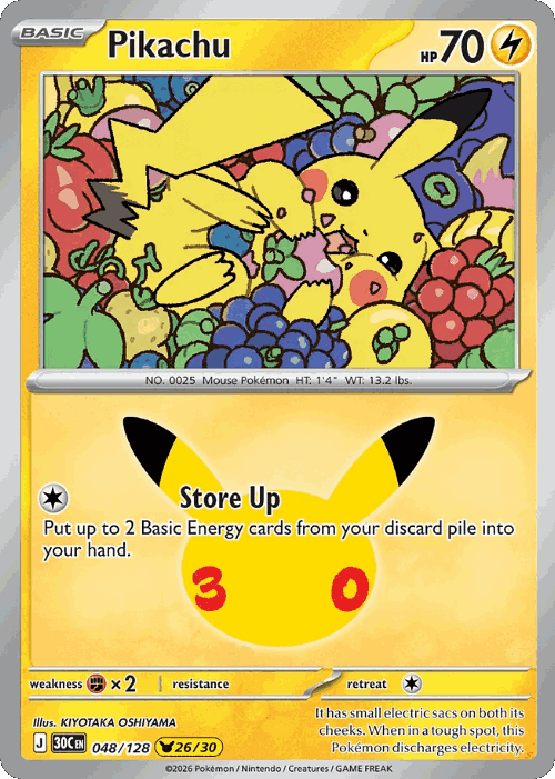 Pikachu #48 from 30th Celebration - Pikachu Rare - Illustrated by KIYOTAKA OSHIYAMA