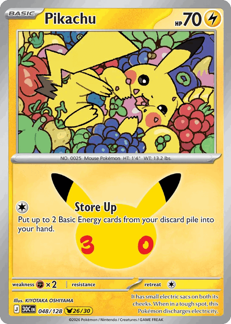 Pikachu #48 from 30th Celebration - Pikachu Rare - Illustrated by KIYOTAKA OSHIYAMA