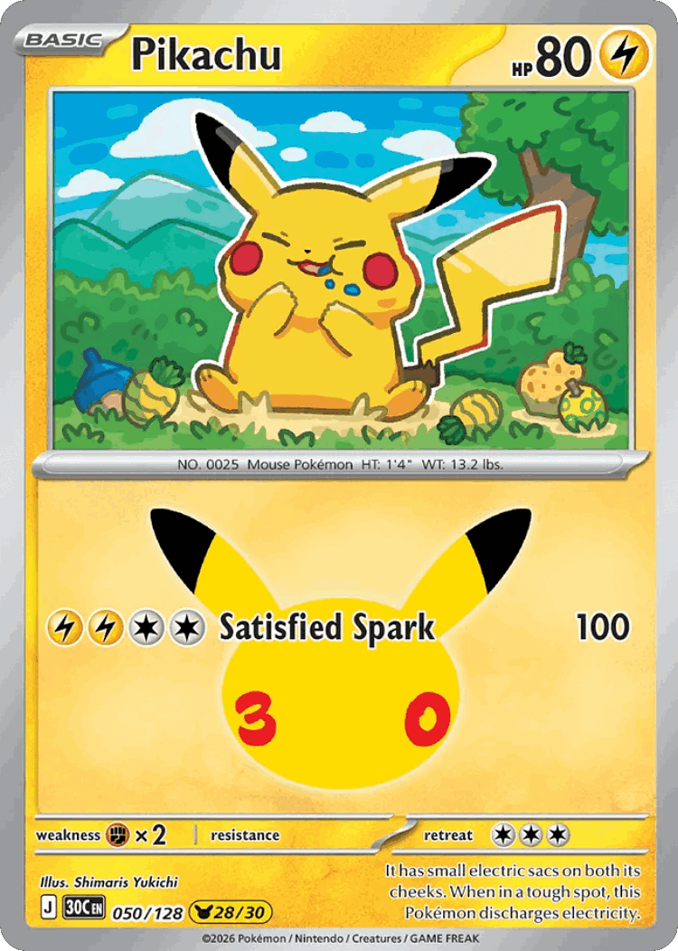 Pikachu #50 from 30th Celebration - Pikachu Rare - Illustrated by Shimaris Yukichi