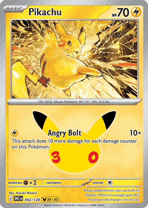 Pikachu #52 from 30th Celebration - Pikachu Rare - Illustrated by Kazuki Minami