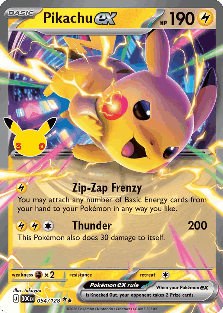 Pikachu ex #54 from 30th Celebration - Double Rare - Illustrated by takuyoa