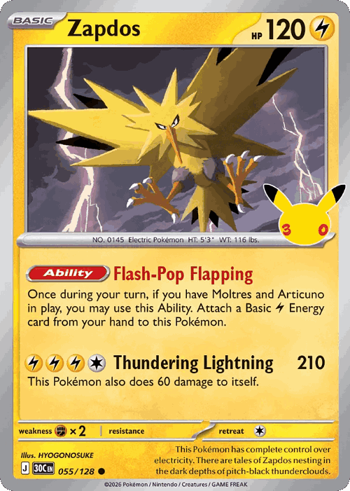 Zapdos #55 from 30th Celebration - Common - Illustrated by HYOGONOSUKE