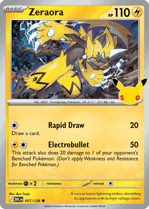 Zeraora #57 from 30th Celebration - Common - Illustrated by Bun Toujo