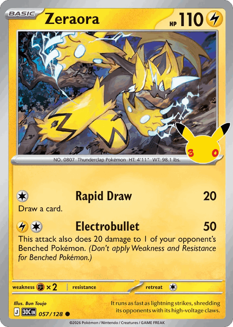 Zeraora #57 from 30th Celebration - Common - Illustrated by Bun Toujo